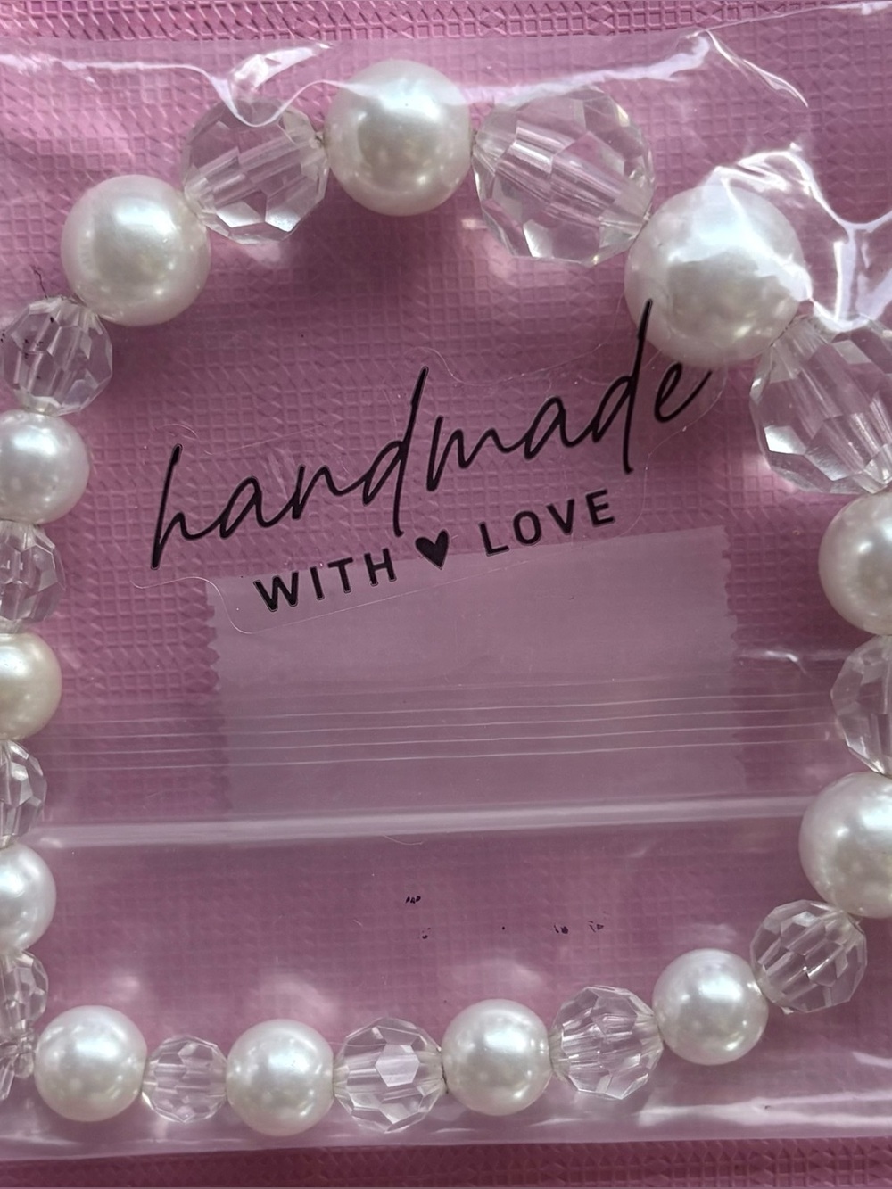 Handmade White Pearl & Crystal Bead Stretch Bracelet